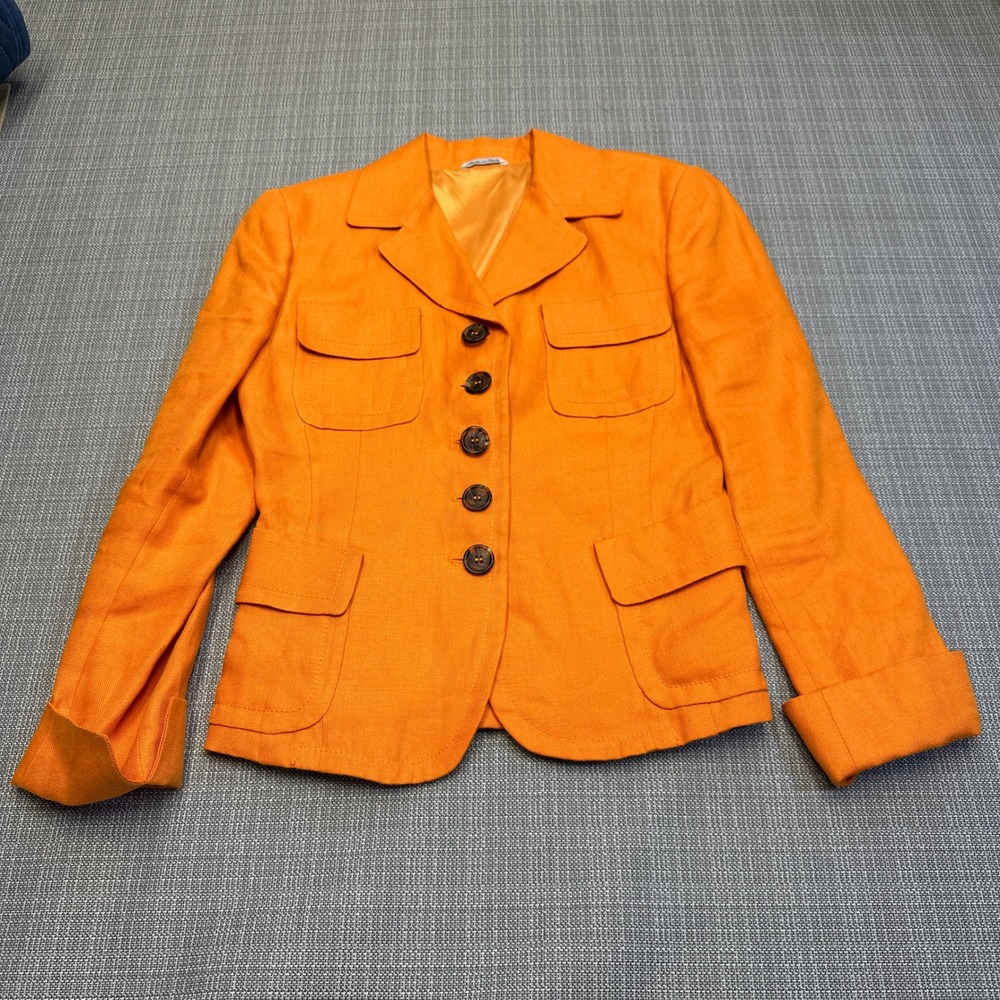 Accento Marzotto Orange Linen Blazer Jacket Womens size 8 Italy Euro Bold